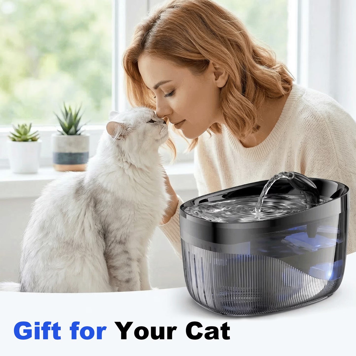 Cat Water Fountain, 75Oz/2.2L Cat Fountain for Drinking with Faucet,  Pump & Filter, Automatic Pet Water Fountain Bowl & Dispenser with Replacement Filters