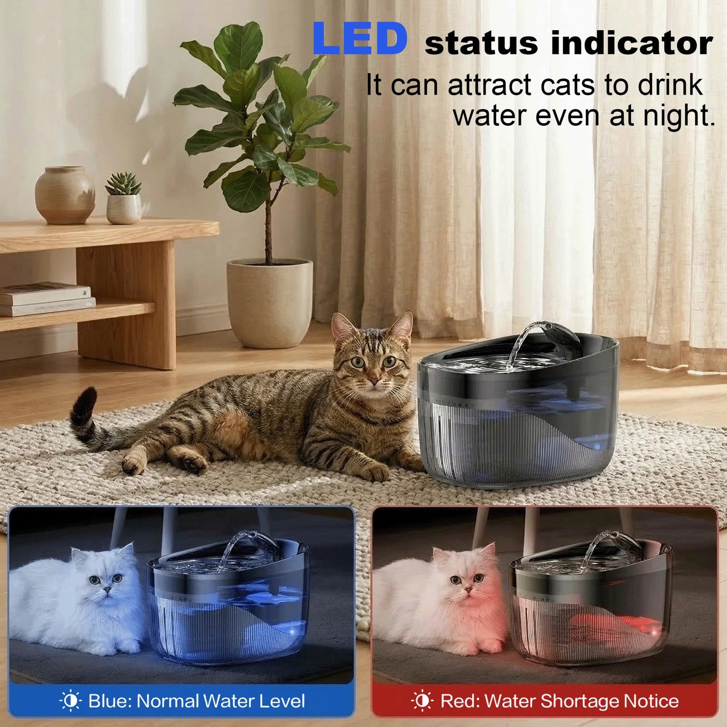 Cat Water Fountain, 75Oz/2.2L Cat Fountain for Drinking with Faucet,  Pump & Filter, Automatic Pet Water Fountain Bowl & Dispenser with Replacement Filters