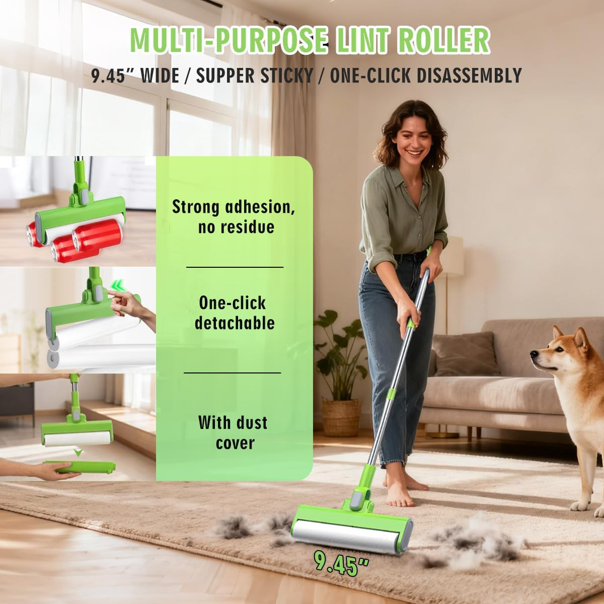 Pet Hair Remover Kit - Including Carpet Rake & Large Lint Roller, 2 in 1 Pet Hair Removal Tool Cat Dog Fur Rakes Scraper Carpet Broom for Carpets, Rugs, Mats, Pet Beds