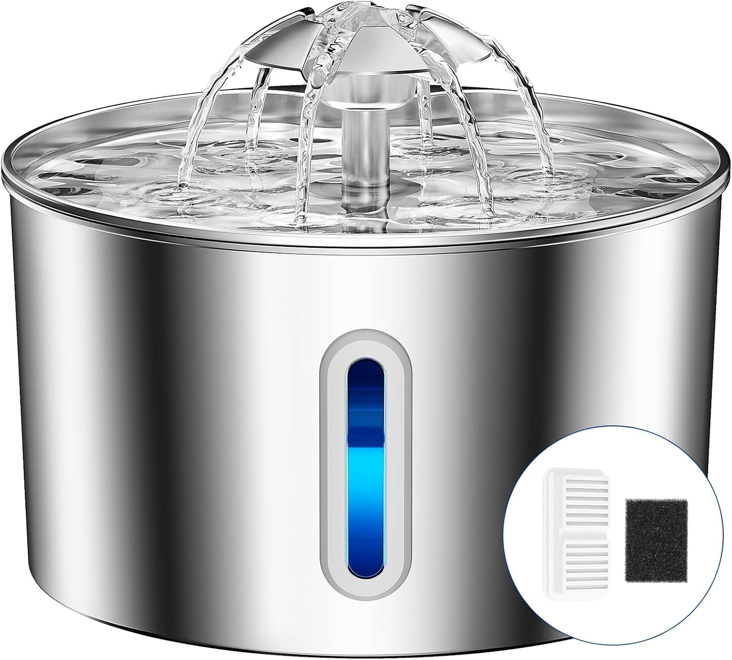 Cat Water Fountain Stainless Steel - 74Oz/2.2L Automatic Large Pet Watering Bowl Dispenser for Indoor Cats - Drinking Fountains with 6 Filter, Gifts for Dogs and Kitty - Dog Waterer Bowls No Spill
