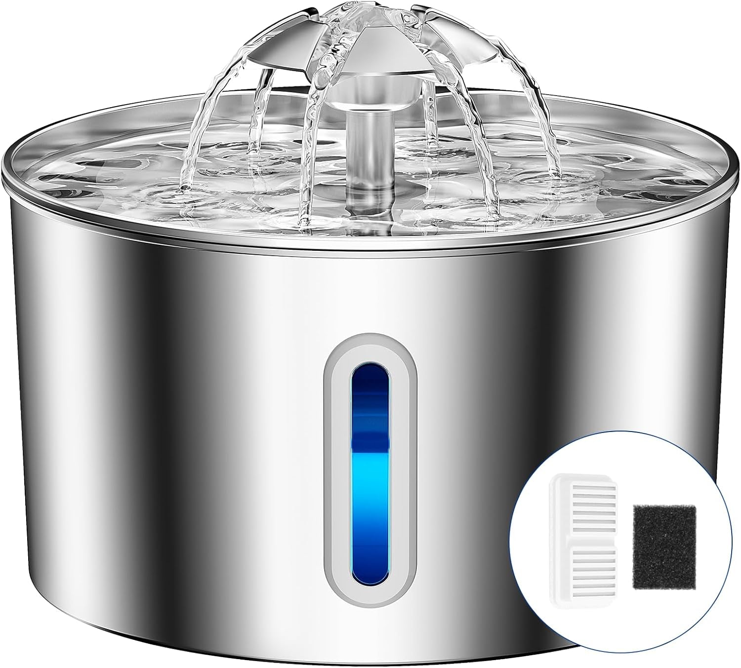 Cat Water Fountain Stainless Steel - 74Oz/2.2L Automatic Large Pet Watering Bowl Dispenser for Indoor Cats - Drinking Fountains with 6 Filter, Gifts for Dogs and Kitty - Dog Waterer Bowls No Spill