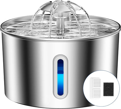 Cat Water Fountain Stainless Steel - 74Oz/2.2L Automatic Large Pet Watering Bowl Dispenser for Indoor Cats - Drinking Fountains with 6 Filter, Gifts for Dogs and Kitty - Dog Waterer Bowls No Spill