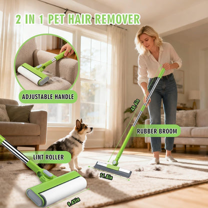 Pet Hair Remover Kit - Including Carpet Rake & Large Lint Roller, 2 in 1 Pet Hair Removal Tool Cat Dog Fur Rakes Scraper Carpet Broom for Carpets, Rugs, Mats, Pet Beds