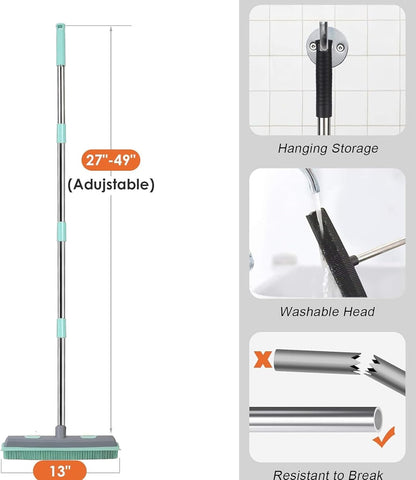 Pet Carpet Hair Rubber Broom with 49Inch Long Handle, Portable Detailing Lint Remover, Soft Push Broom for Fluff Carpet, Hardwood, Tile, Window