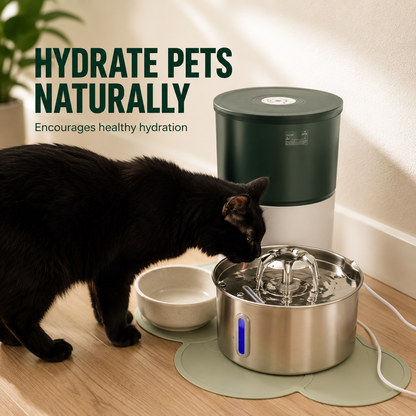 Premium Stainless Steel Pet Water Fountain  2.2L — Silent Pump & Filters Included,  For Cats & Small Dogs
